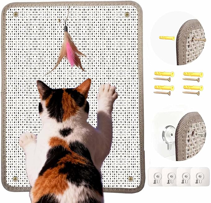 Cat Nail File Scratcher- Natural Sisal Scratching Pad with 80-Grit Aluminum Oxide, Wall/Floor Cat Scratcher is Ideal for Trimming Cat Nails & Furniture Protection