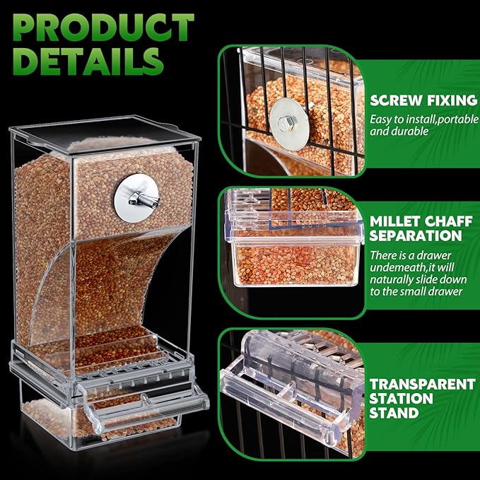 Yaomiao 8 Pcs No Mess Small Bird Feeders Automatic Parakeet Water Dispenser with 4 Pcs Cage Perch Clear Quail Feeder and Watered Cage Accessories for Small and Medium Parakeet Cockatiel Canary(Clear)
