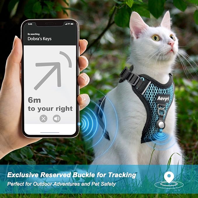 Cat Harness and Leash for Walking Escape Proof Soft Adjustable Cat Leash Breathable Honeycomb Structure Comfortable Vest Easy to Wear Kitten Harness for Outdoor Travel, Honeycomb Blue, L