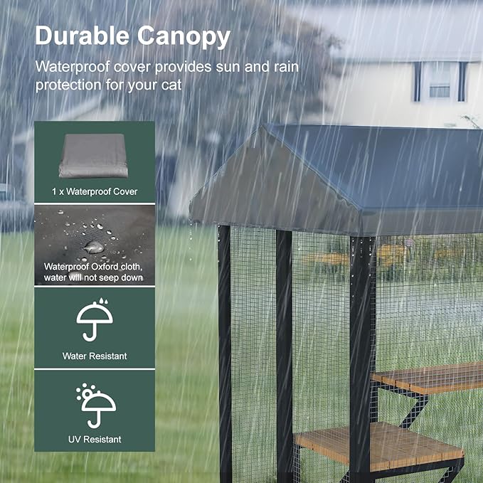 72" Large Catio Outdoor Cat Enclosure, Walk-in Cat Cage Cat House for Multiple Indoor Outdoor Cats, Cat Shelter 7 Platforms & 2 Resting Box, Waterproof Roof, UV Resistant (Black and Orange)