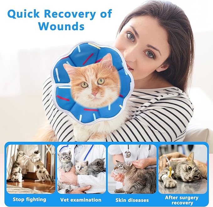 Soft Adjustable Cat Cone Collar, Comfortable Cat Recovery Collar Suitable for Various Types of Cats,Elizabethan Neck Protective Collar for Cats After Surgery (Blue Stripe, X-Small)