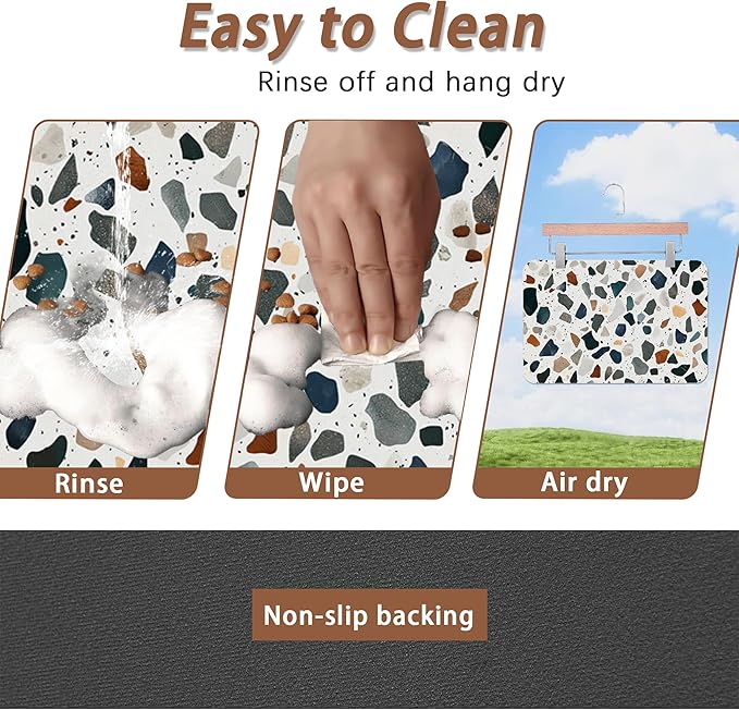 Terrazzo Stone Colorful Dog Cat Food Mat,Absorbent Pet Feeding Mat for Food and Water,Non-Slip Dog Bowl Mats Floor Protector 12"x20"