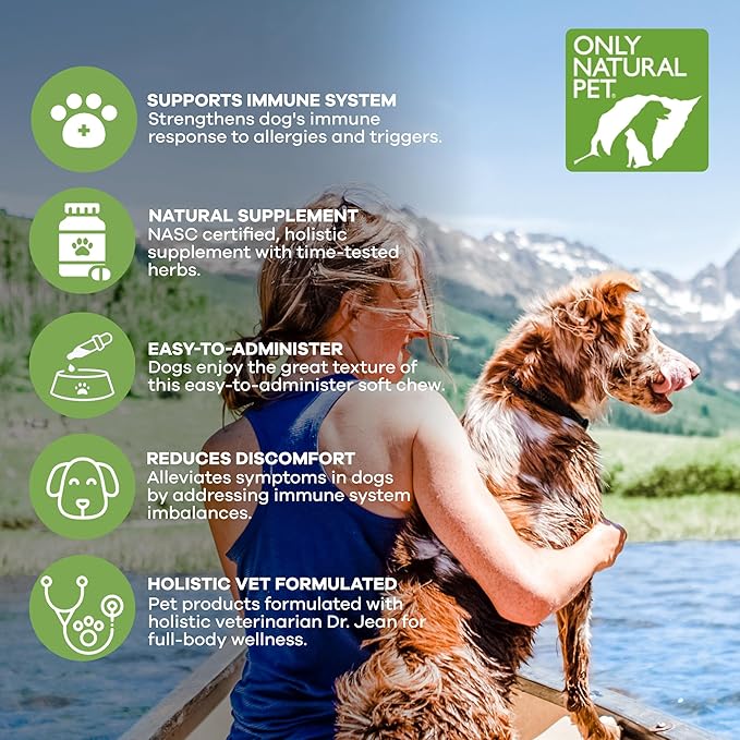 Only Natural Pet Immune Balance - Immunity Booster for Itchy Skin Licking & Scratching w/Phytosterols for Seasonal or Food Allergies Vitamin Supplement for Healthy Dogs - 60 Soft Chews