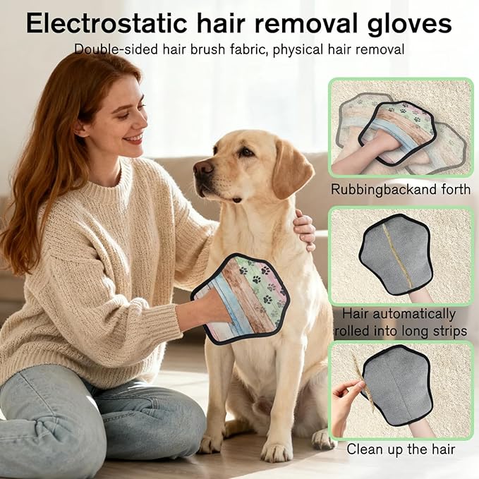 Vintage Dog Paws Pet Hair Removal Glove for Dogs & Cats,2 PCS Newly Upgraded Reusable Electrostatic Pet Hair Gloves,Dog Hair Remover Tool for Clothing,Couch,Carpet,Car Seat