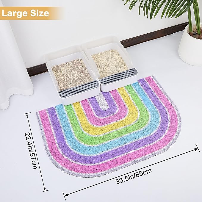 Unicorn Catcher Cat Litter Mat Quality Litter Box Mat Large Non-Slip Cat Litter Mat Litter Trapping Mat Soft Kitty Litter Mat Compatible Two Litter Boxes Cat Products Easy to Clean,Pink,L