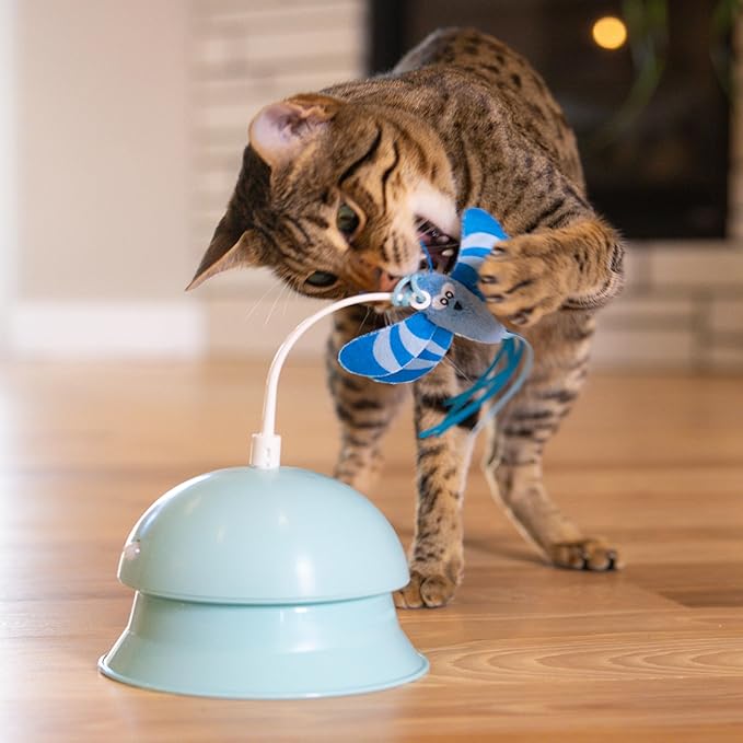 Catstages 2-in-1 Flutter Dome Electronic Cat Toy – Plush Motion Toy for Indoor Cats, Ball Track Add-On, Blue