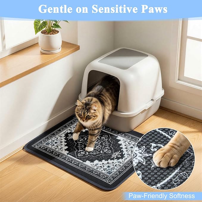 Unicorn Catcher 24X15in Cat Litter Mat Machine Washable Soft 3D Air Mesh Litter Box Rug Non-Slip Backing Quick Dry Scatter Control for Paws,Black
