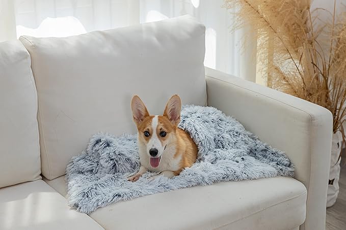 PJYuCien Fluffy Fleece Calming Pet Throw Blanket, Super Soft and Warm for Indoor Cats and Dogs, Medium 24" * 32", Machine Washable, Grey Puppy Bed