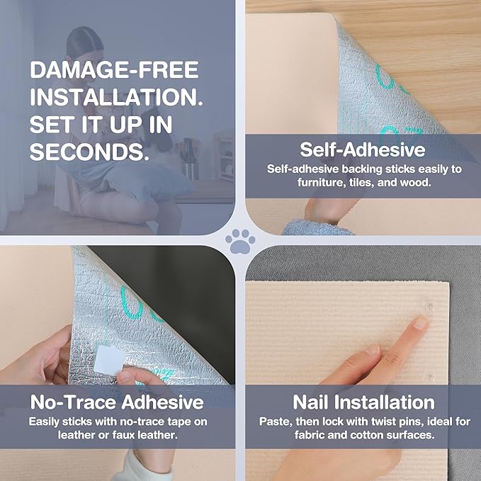 2 Pack Cat Scratcher Mat Roll for Furniture & Couch Protection | Total 157.5" x 15.8" Trimmable Self-Adhesive Carpet Cat Scratch Pad Replacement (Off White)