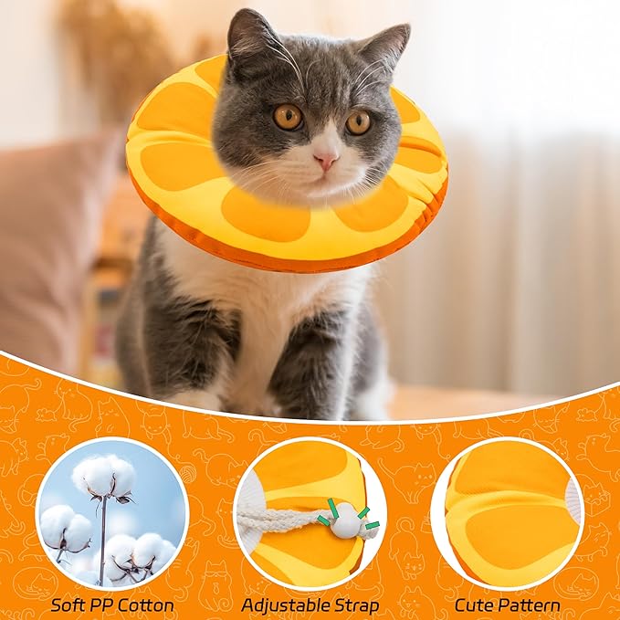 Seyezo Cat Cone Collar Soft, Cat Recovery Collar for Wound Healing Cute Donut Elizabethan Cone for Kittens, Adjustable Cones for Cats to Stop Licking Neck Protective Cones After Spay(Orange, Small)