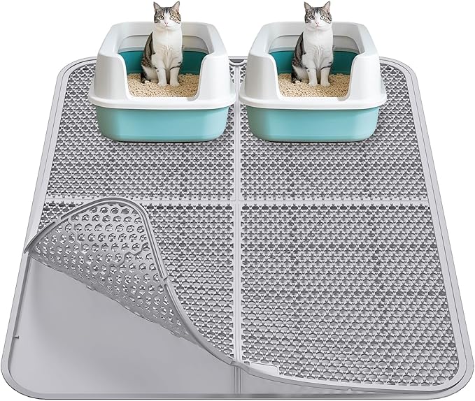Large Cat Litter Mat, Large Kitty Litter Box Mat Waterproof Urine Proof Trapping, Easy Clean, Silicone Cat Supplies & Accessories for Indoor Pets (Grey, 32.67x24.8x0.47 in)