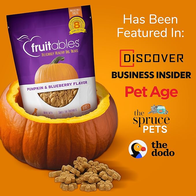 Fruitables Baked Dog Treats Pumpkin & Cranberry Wheat, Corn & Soy Free Healthy, Low Calorie 7 Ounces (Pack of 2)