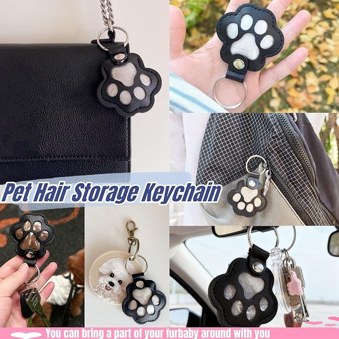 6 Packs Pet Hair Leather Keychain, Dog Cat Fur Storage Paw Keyring, Memorial Keepsake, Collar Bag Purse Key Charms