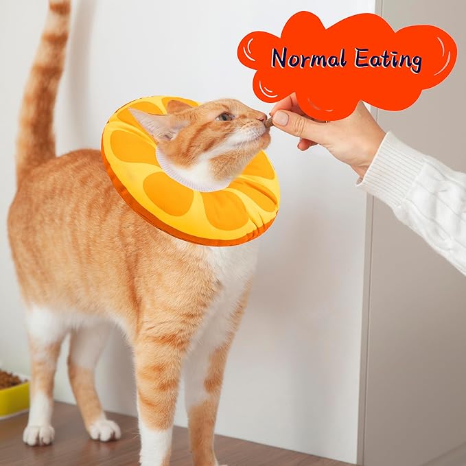 Seyezo Cat Cone Collar Soft, Adjustable Cat Recovery Collar for Small Medium Large Cats, Cute Donut E Collar After Surgery, Anti-Lick Wound Healing Elizabethan Cone for Kittens (Orange, Medium)