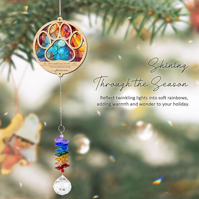 2 Layered Ornament Suncatcher - Pet Memorial Suncatcher - Dogs Sympathy Hanging Ornament - Paw Ornament for Loss of Pet - Mother's Day Father's Day Birthday Gifts for Dog Lover
