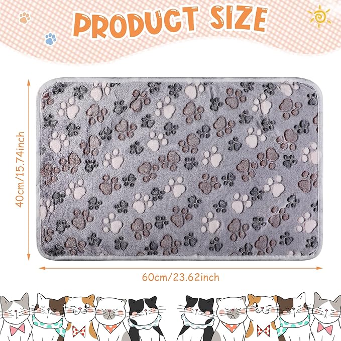 Tatuo 4 Pcs Dog Blanket for Pet Puppy Teething Toys Paw Print Fleece Blanket for Pet Cat Soft Warm Sleep Mat Guinea Pig Cage Mat(Small(24 x 16 Inch),Gray)