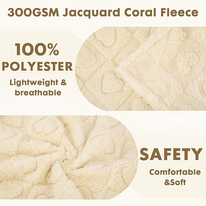 gogobunny Calming Plush Dog Cat Blanket 300GSM Coral Fleece, Ultra-Soft Machine Washable Pet Bedding for Small Medium Dogs Cats Puppies Kittens (Beige, 30x40)