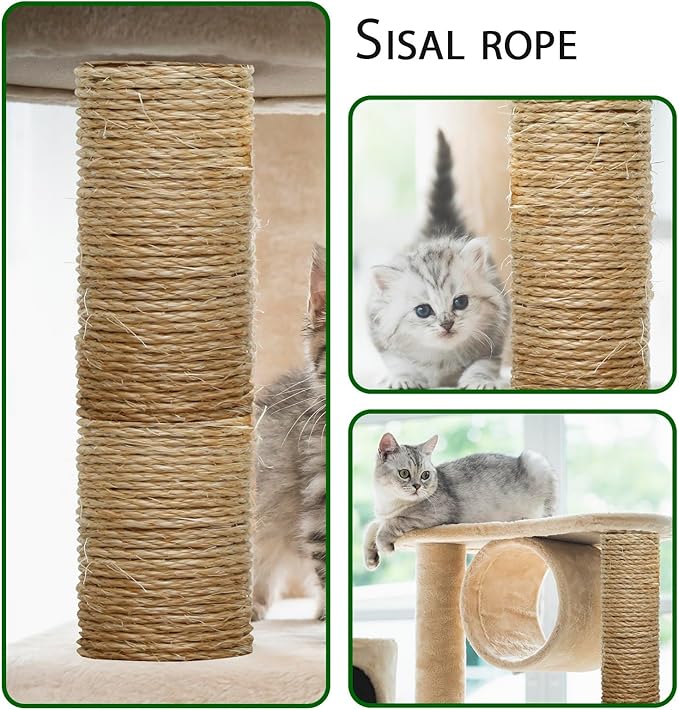 4mm Natural Sisal Rope - 164-Ft, Cat Scratcher Repair & DIY Cat Tree, Wide Application, Length Choices