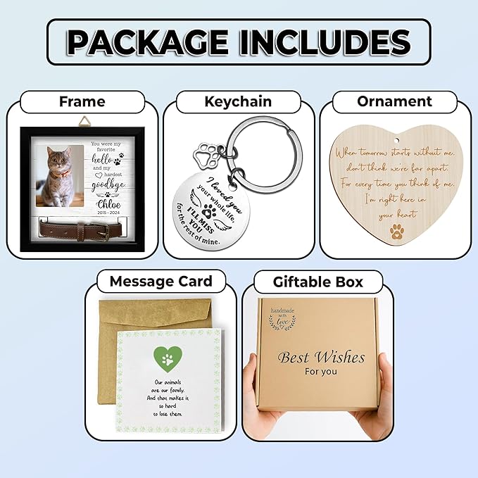 Personalized Pet Memorial Frame with Collar Holder, Engraved Pet Memorial Ornament, Dog Cat Sympathy Card, Loss of Dog Keychain Paw Prints Charm Sympathy Gift, Remembrance Gift for Cat Lovers