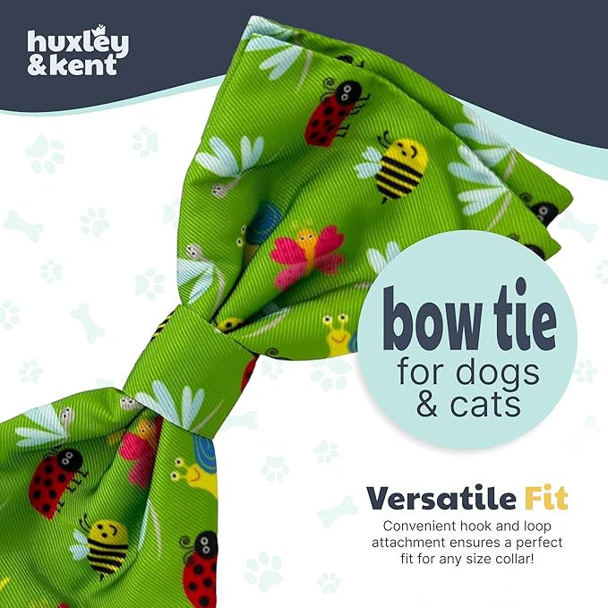Huxley & Kent Pet Bow Tie for Dogs & Cats - Spring Theme Adjustable Hook & Loop Collar Accessory - Cute & Comfortable for Holidays & Celebrations - Garden Party, Small