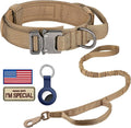 DAGANXI Tactical Dog Collar Leash Set, Adjustable Military Training Nylon Dog Collar with Controll Handle and Heavy Metal Buckle for Medium and Large Dogs，with Patches and Airtags Case (L, Brown-Set)