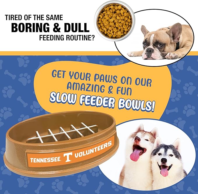 NCAA Super-Bowl - Tennessee Volunteers Slow Feeder Dog Bowl. Football Design Slow Feeding Cat Bowl for Healthy Digestion. Non-Slip Pet Bowl for Large & Small Dogs & Cats