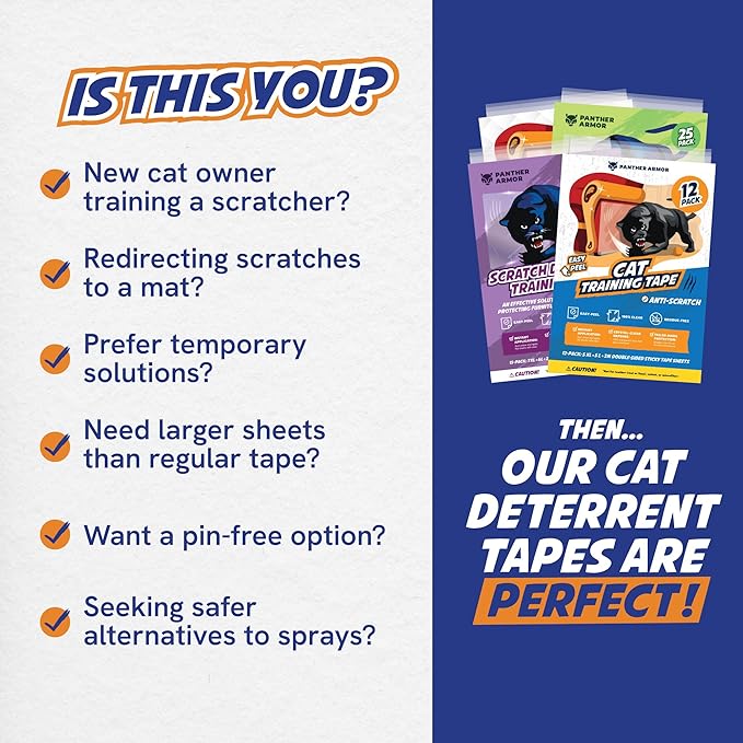 8 Pack Cat Scratch Furniture Protector Tape Sheets – Double-Sided Sticky Training (4 XL, 4 Large) – Anti-Scratch Couch & Sofa Guard – Clear – Not for Leather, Velvet, Microfiber