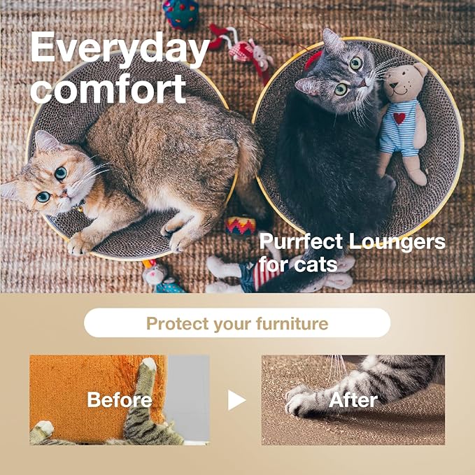 Necoichi Cat Scratcher Bowl for Indoor Cats - Cat Scratching Lounger with Reversible Usability and Extra Comfort for Lounge, Cardboard Bed Couch / (XL, Oak)