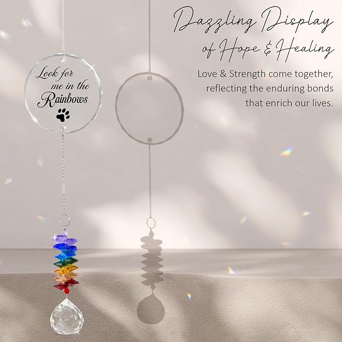 Pet Memorial Suncatcher Look for me in The Rainbows - Dog Memorial Gifts - Pet Loss - Thoughtful Dogs and Cats Remembrance - Pet Sympathy - Crystal Bereavement Gift