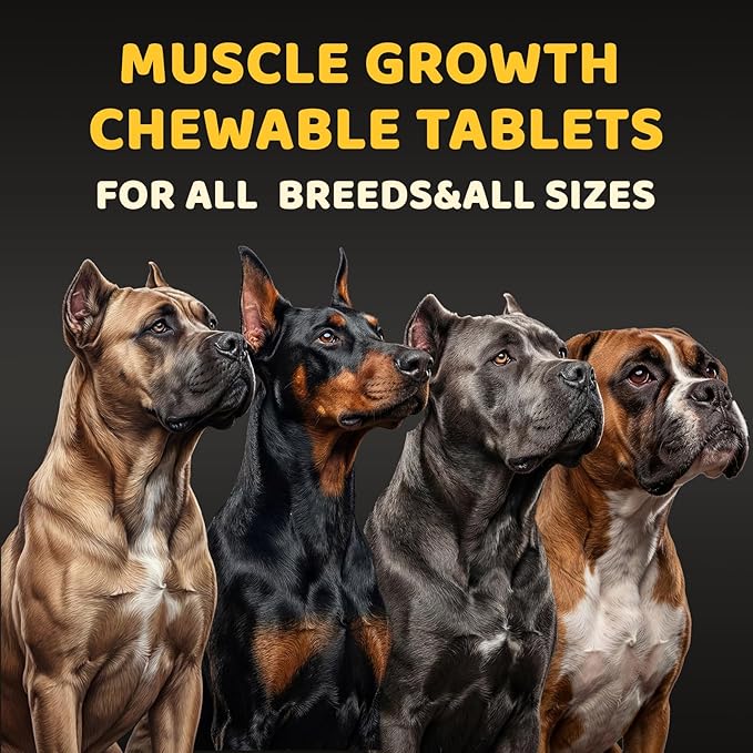 Muscle Growth Chews for Dogs – with BCAAs, L-Arginine, Glucosamine, Spirulina & Salmon Oil – Supplement for Muscle Support, Strength & Joint Health – All Breeds & Ages