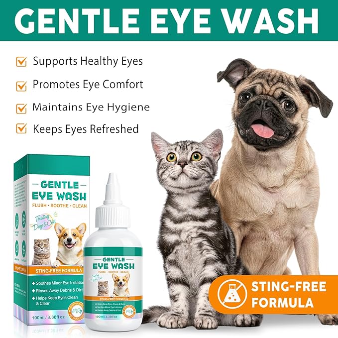 Dog Eye Drops, Eye Infection Treatment for Dogs and Cats, Soothe Infection & Allergy, Relieve Dry, Pink & Minor Irritated Eyes, Pet Tear Stain Remover & Eyes Cleaner, 100ml
