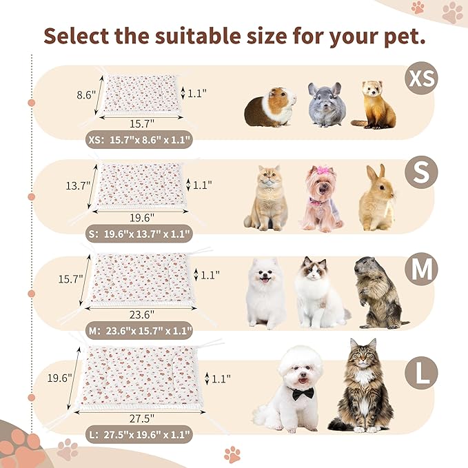 Reversible Silent Cat Bed Self Warming Pet Pad Thin Style Mat Washable Cushion Pad, Pad for Window Perch Outdoor Cat Houses, for Cats, Small Dogs, Rabbits, Non Electric,(Red Puppy,S)