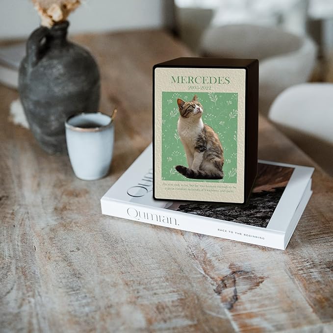Custom Pet Keepsake Urns for Cats, Wooden Box for Pet Ashes with Photo for Your Beloved Pets, Pet Cremation Urns as Sympathy Gifts for Pet Lovers - Small, 6" x 4" x 2.75" Pet Urn (Marcedes)