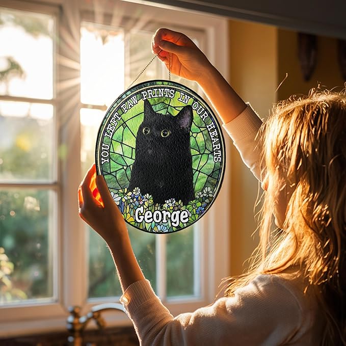 Custom Cat Portrait Art Suncatcher Stained Glass Pet Indoor Decor Window Hanging Dog Cat Bereavement Keepsake Loss of Pet Remembrance Gift