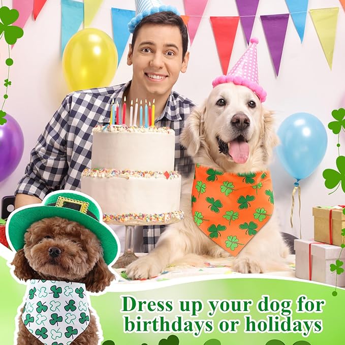 Sanwuta 120 Pcs St. Patrick's Day Dog Bandanas Bulk Shamrock Bandanas for Dogs St. Patrick's Day Adjustable Washable Pet Triangle Scarf Green Dog Scarf for Small and Medium Pets, 30 Styles