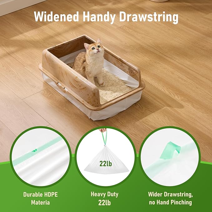 Cat Litter Box Liners Large - 20 Count 37" x 18" Jumbo Litter Bags with Drawstring, Extra Thick Kitty Litter Pan Liners Tear Resistant Heavy Duty, Easy Clean up for Litter Tray, Unscented