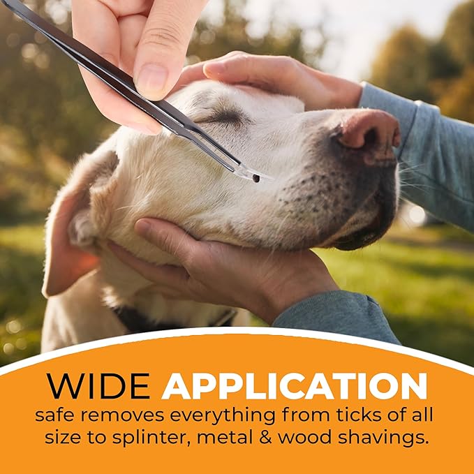 Premium Tick Removal Tool - Stainless Steel Tick & Flea Remover for Pets Dogs Cats Humans -Safe Tick Control Puller &Precision Fine Point Tweezers to Completed Remove Ticks, 1 Set