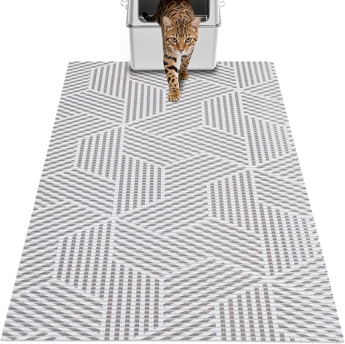 Extra Large Cat Litter Mat, 40x25 Inch Trimable & Soft Foam Pad, Leak-Proof & Non-Slip Bottom, Machine Washable, Scatter Control for Litter Box Area (Beige Geo)