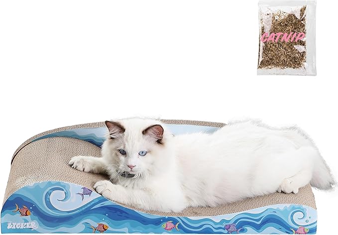 CSR1002A Kokomo 23.75" Coastal Cardboard Lounge Bed Cat Scratcher with Catnip, Blue