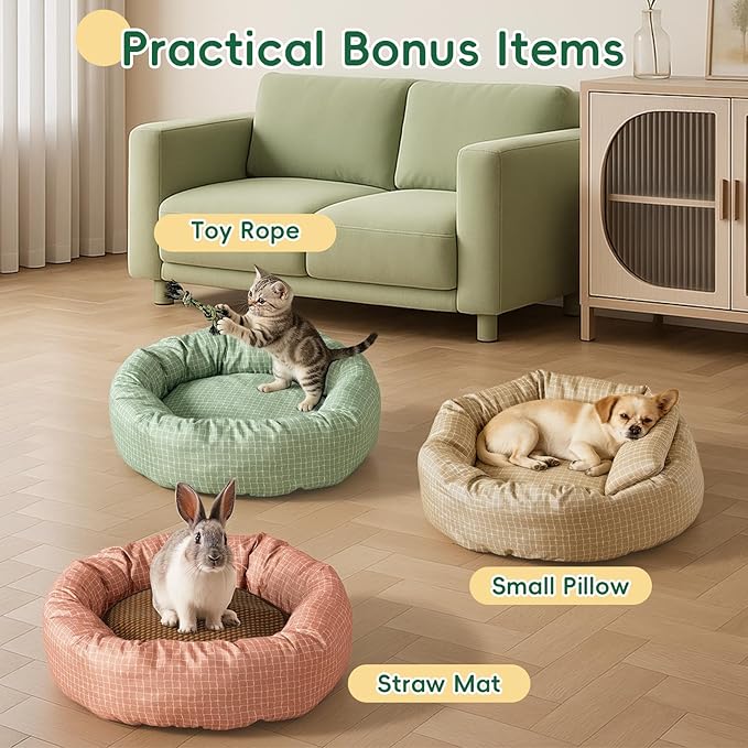 XXS Round Cat Bed 18 Inch, Summer & Winter Dual Use Washable Pet Bed, Small Cat & Dog Cushion for Crate, Carrier, Catio, Playpen, Wall Shelve, Replacement Cushion for Cat Desk Perch, Green