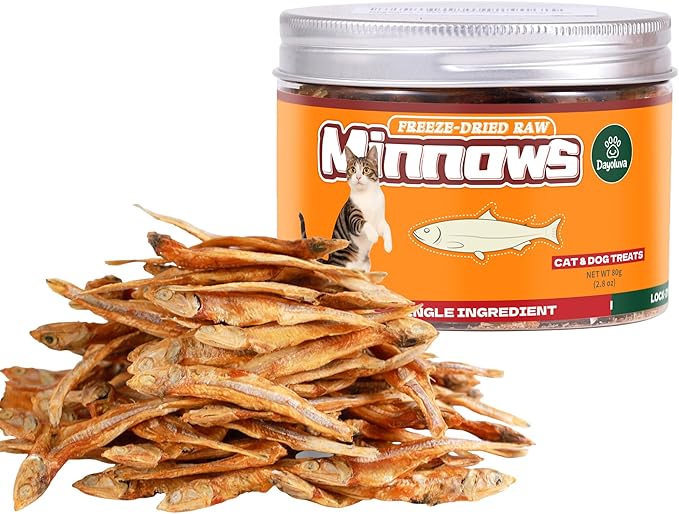Freeze-Dried Raw Minnows Cat Treats, Single Ingredient Wild-Caught Human Grade Fish, High-Protein Training Rewards & Meal Toppers, Bulk Pack for Multi-Pet Homes (2.8 Ounce)