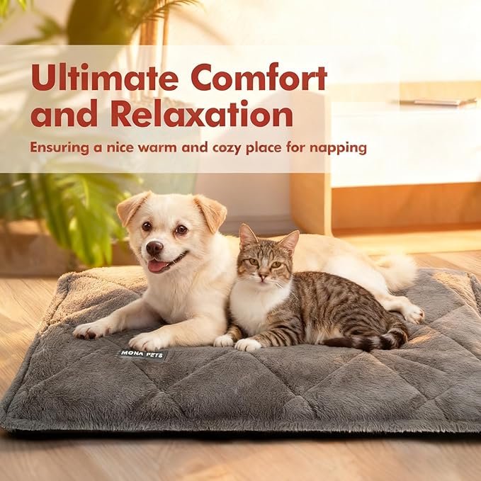 Mora Pets Self Heating Cat Bed Self Warming Cat Bed Thick Thermal Pet Bed Mat 36 x 24 Inches Removable Washable Cover for Outdoor Indoor Cats and Dogs Fur Grey Large