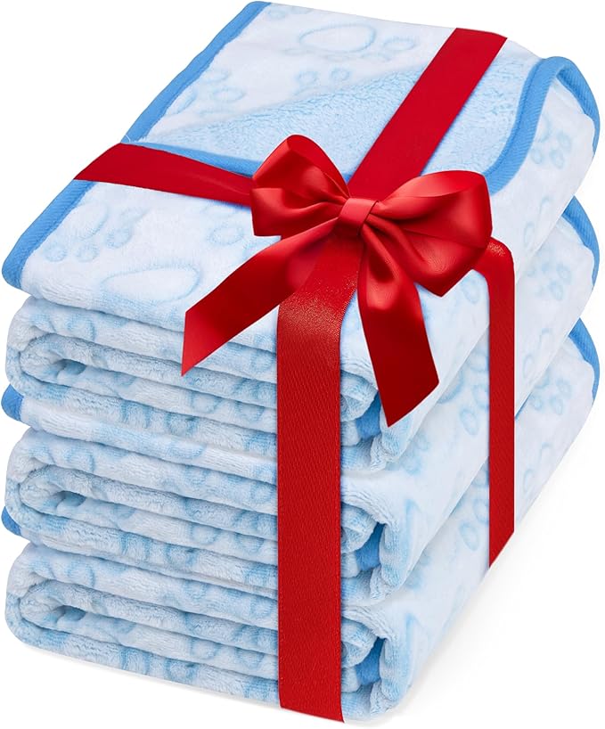 Stuffed 3pcs Premium Soft Dog Blankets for Small Dogs, Cat Blanket Calming Washable for Bed Couch Crate Protection Cover, Dog Puppy Kitten Essentials Christmas Dog Gifts, 24 * 32 inche, Blue