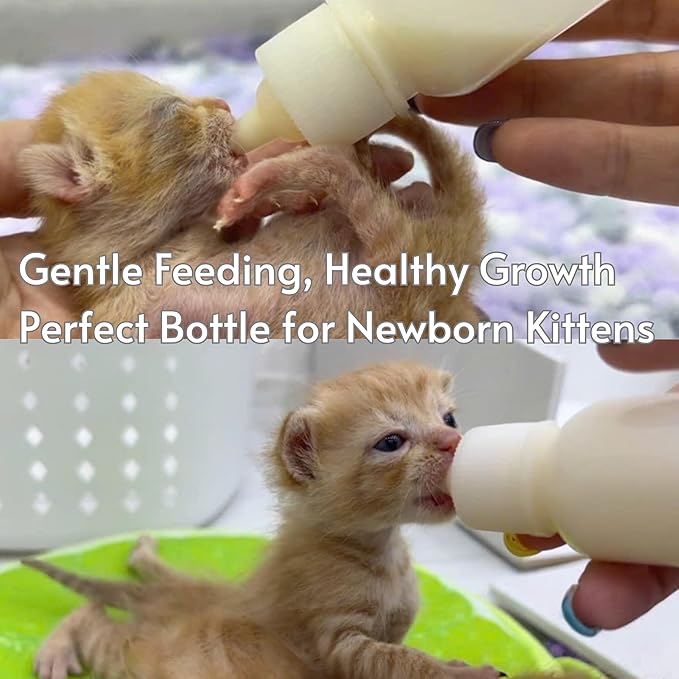 Newborn Kitten & Puppy Feeding Kit, 50ml Nursing Bottle & Syringe Set with Soft Silicone Nipples, Oral Dosing Syringe & Medicine Dispenser, BPA-Free Nursing Supplies for Cats, Dogs, Rabbits, Squirrels