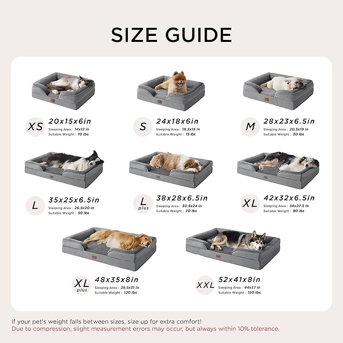 Bedsure Orthopedic Dog Beds for Small Dogs - Washable Small Dog Cat Bed Waterproof, Comfort Pet Couch Sofa with Washable Removable Cover, Pets Bed with Nonskid Bottom, Red, 24"