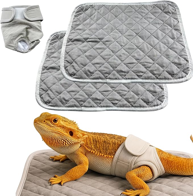 Bearded Dragon Diapers Bedding Mat Accessories, Adjustable Diaper, 2pcs Cleaning Mat for Picnic Travel, Bearded Dragon Diapers Accessories Reusable Pad, Reptile Carrier Essentials (2 Reusable Pad)