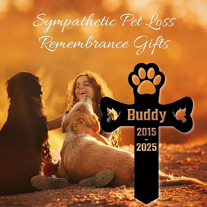 Custom Pet Cross Grave Markers Dog Outdoor | Memorial Burial Markers for Your Furry Friend | Cemetery Grave Pet Headstones for Dogs | Custom with Photo Resting Place Sign for Paw Companions