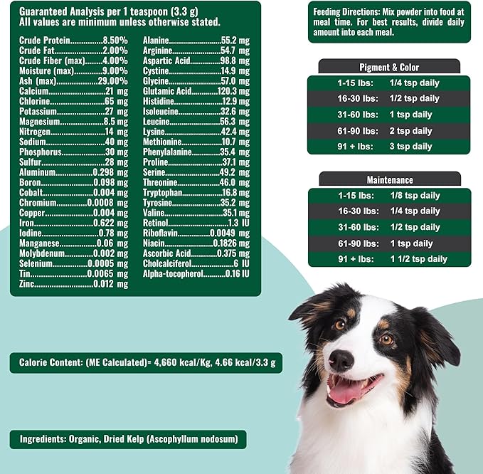 Dogzymes Organic Norwegian Kelp for Pets, a Valuable Nutrition Source Rich in Iodine to Support Gland Function, Especially The Thyroid (3 Pound)