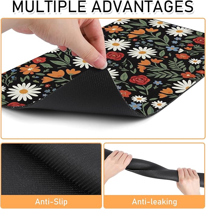 Dog Cat Food Mat - Absorbent Quick Dry Dog Bowl Mats for Food and Water, Anti Slip Cat Feeding Placemat for Floors, Diatomite Pet Dish Matts Accessories Supplies, Floral Style, 16 * 24n