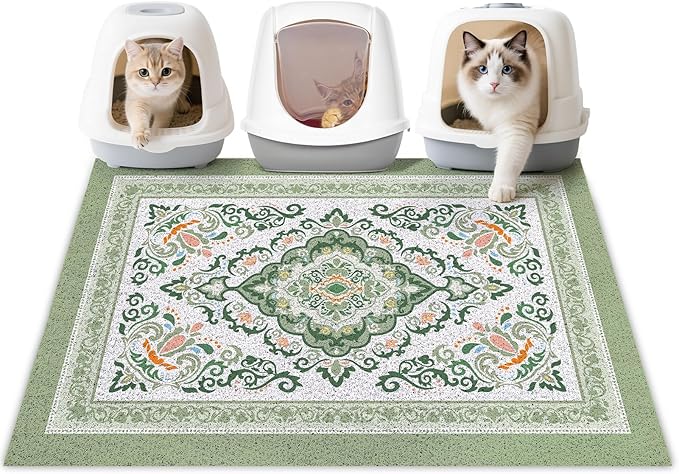 Unicorn Catcher Cat Litter Mat 40" x 30" Non-Slip Litter Box Mat Washable Litter Catcher Mat for Litter Box Indoor Food Mat Supplies Essentials, DarkSeaGreen